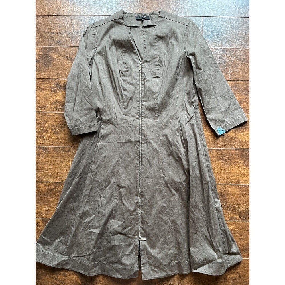 Lafayette 148 Womens Brown 3/4 Sleeve Full Zip Casual Dress Size 10